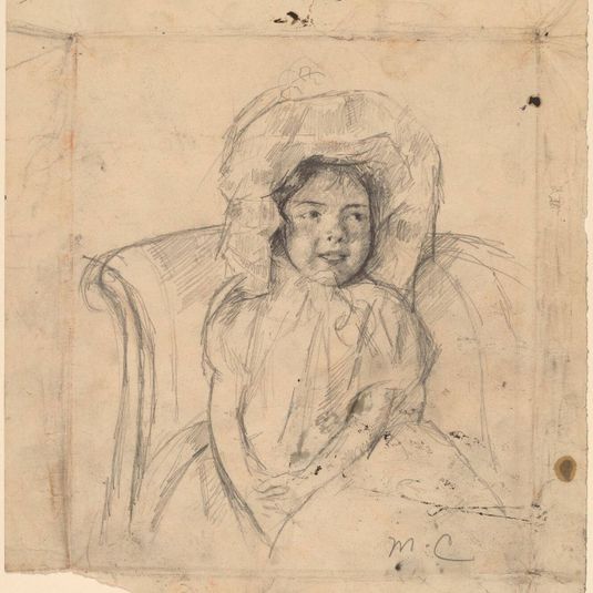Smiling Margot Wearing a Ruffled Bonnet