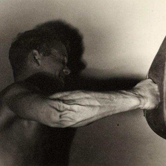 Unidentified boxer punching bag