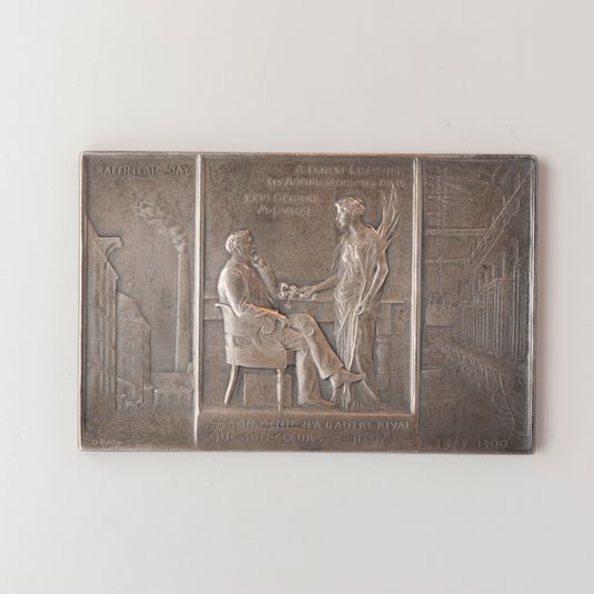 Plaquette offerte à Ernest Cronier (vers 1850-1905), fondé de pouvoir des raffineries Say, par ses admirateurs et ses amis, 1901