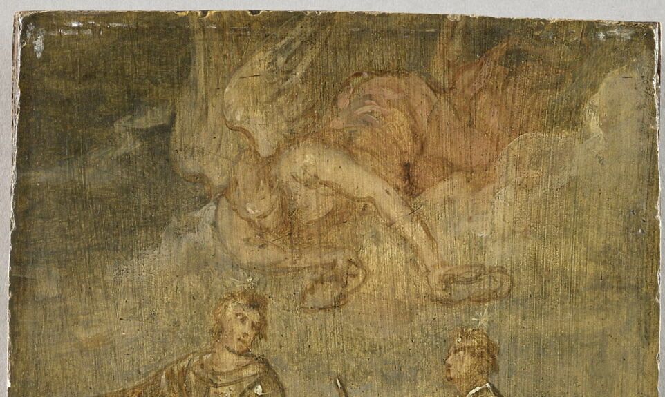 Maurice (1567-1625) and his half-brother Frederick Henry of Nassau (1584-1647) at the Battle of Nieuwpoort in 1600. A winged genius crowns them with the sign of victory