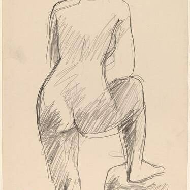 Untitled [back view of a nude with her right foot on a pedestal]