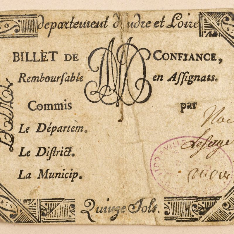 Billet de confiance de 15 sols, département d'Indre-et-Loire