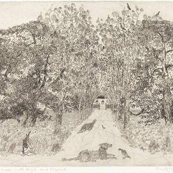 Landscape with Dogs and Pigeons
