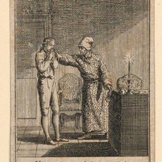 The Slap in the Face, Illustration of the Play "Nicht mehr als sachs Schuesseln" by Fredrich Wilhelm Grossman in "Königl: Grosbrit [anische] Genealogischer Kalender auf das 1782 Jahr Lauenberg bey J.G. Berenberg"