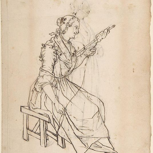 A Woman Spinning (recto); A Woman Holding a Bundle (verso)