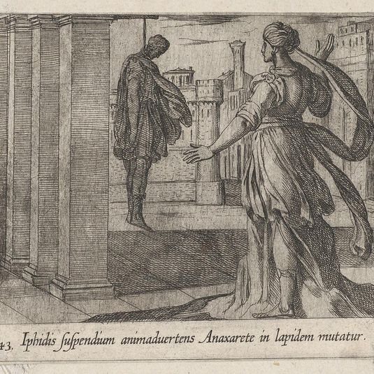 Plate 143: Anaxarete Seeing the Dead Iphis (Iphidis suspendium animaduertens Anaxarete in lapidem mutatur), from Ovid's 'Metamorphoses'