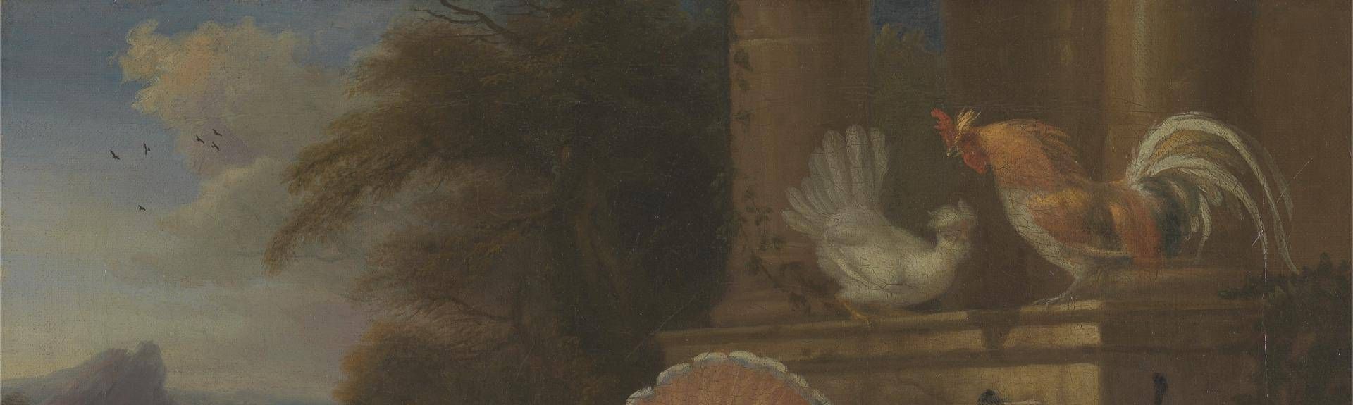 Peacocks, Doves, Turkeys, Chickens and Ducks by a Classical Ruin