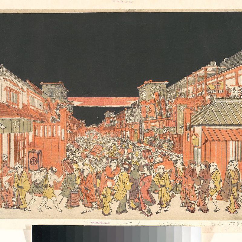 Perspective Picture (Uki-e): Theater District at Dawn on Opening Day of the Kabuki Season
