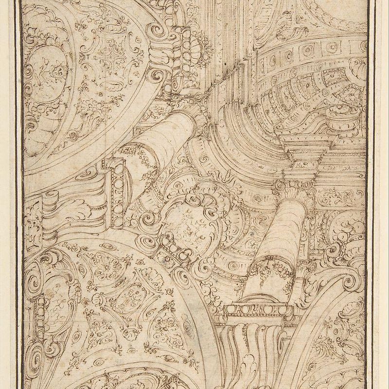Design for One-Quarter of a Ceiling-elaborate Architectural Ornament in Perspective