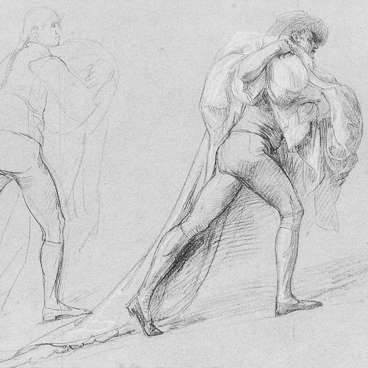 Study for "The Surrender of the Dutch Admiral De Winter to Admiral Duncan, October 11, 1797": Two Studies of a Man with a Sail or Flag