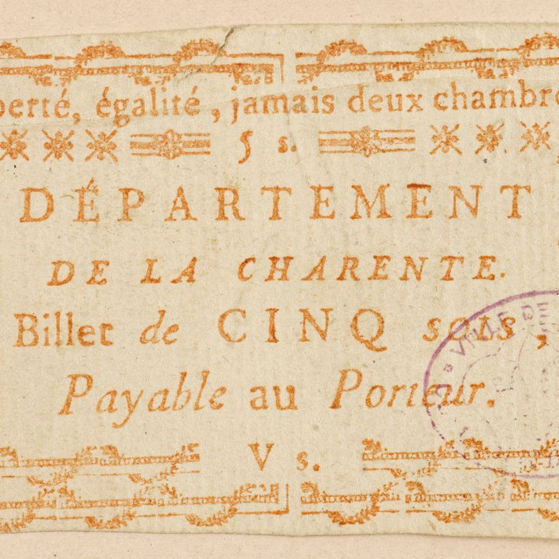 Billet de 5 sous, département de la Charente