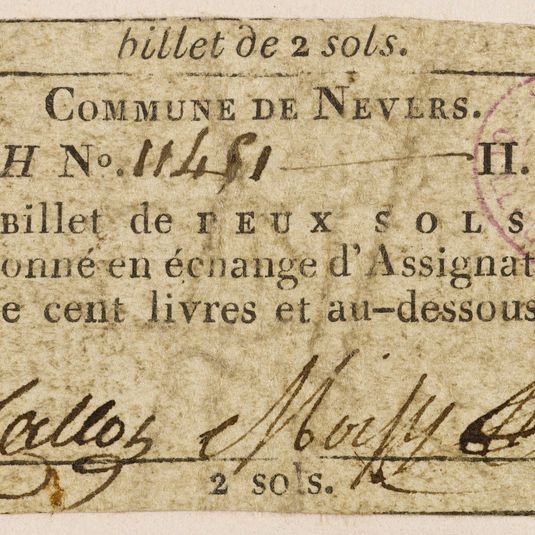 Billet de 2 sols, commune de Nevers, H. n° 11451 II