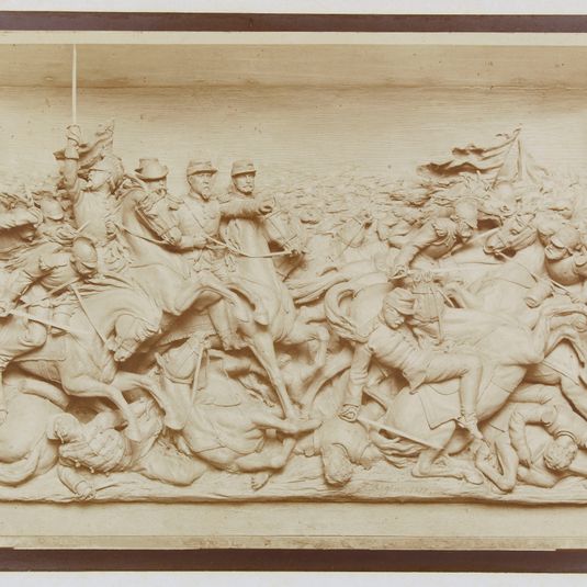 Haut-relief en bronze commémorant la guerre de 1870, scène de cavalerie, d'après le sculpteur Bogino