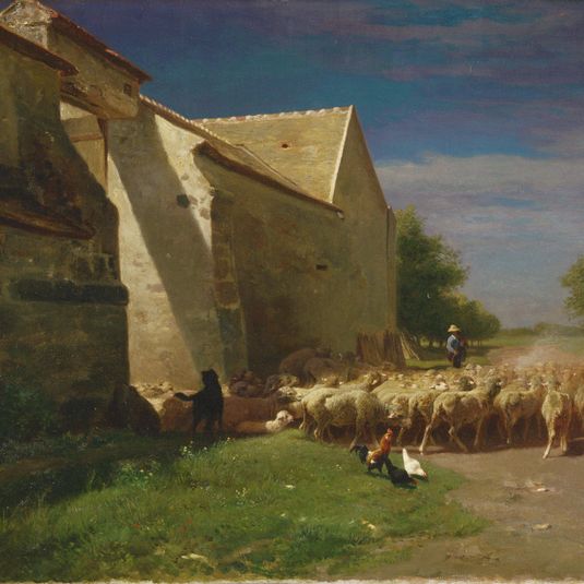 Sheep Leaving a Farmyard