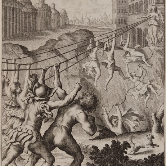 Des Hommes et des femmes de différents âges s'efforçant d'arriver jusqu'à la vertu d'après Federico Zuccaro (Dutuit p. 40, Le Blanc 220)