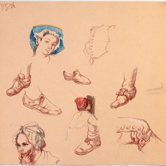 Preliminary sketch for mural The History of Labor in America, The 18th Century: Settlement (U. S. Department of Labor, Washington, DC)