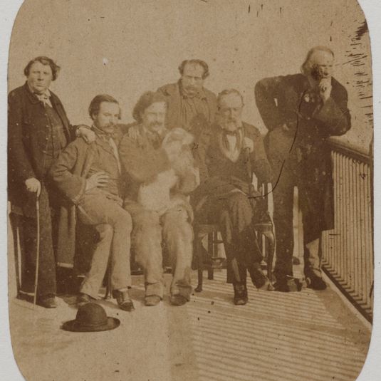 Victor Hugo avec ses fils et amis sur le balcon de Hauteville House