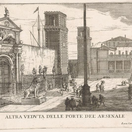 Plate 63: View of the gate of the shipyard and armory complex (Arsenale), Venice, 1703, from "The buildings and views of Venice" (Le fabriche e vedute di Venezia)