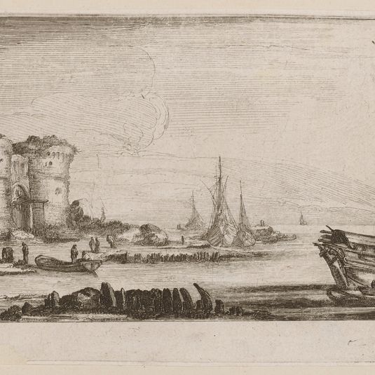 Deux paysages, Un port de mer. Premier numéro d'une suite de 2 pièces (4 selon Jombert et Dutuit) dont l'autre manque (A. de Vesme 1091, Dutuit 80)