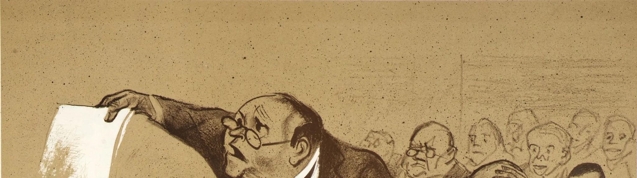 Untitled (Lawyer holding paper and stands on two pieces of paper)