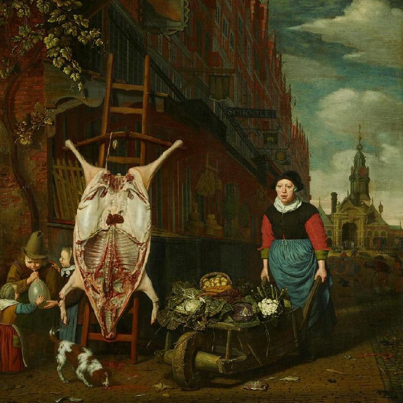 Het Varken Op De Leer Met Gezicht Op De Haarlemmerpoort-the Haarlemmerdijk with a Pig on a Stepladder