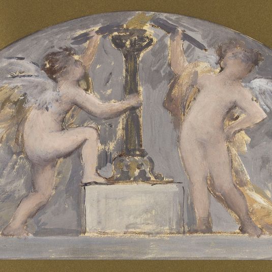 Esquisse pour la salle à manger de l'Hôtel de ville, deux Amours tenant chacun une torche près d'une torchère allumée