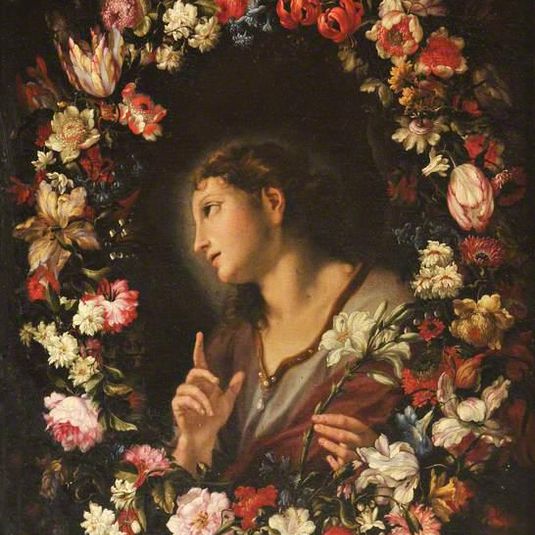 The Angel of the Annunciation in a Garland of Flowers