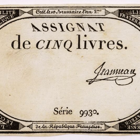 Assignat de 5 livres, série 9930, 10 brumaire an 2