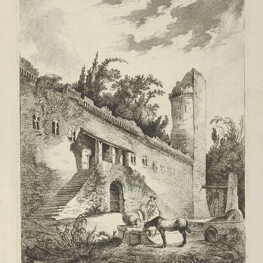 Vue d'un ancien chateau scitué sur le chemin de Rome à Naples from Differentes vues dessiné d'après nature... dans les environs de Rome et de Naples