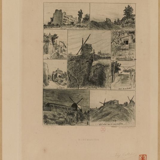 Planche regroupant plusieurs vues de la Butte Montmartre, 18ème arrondissement