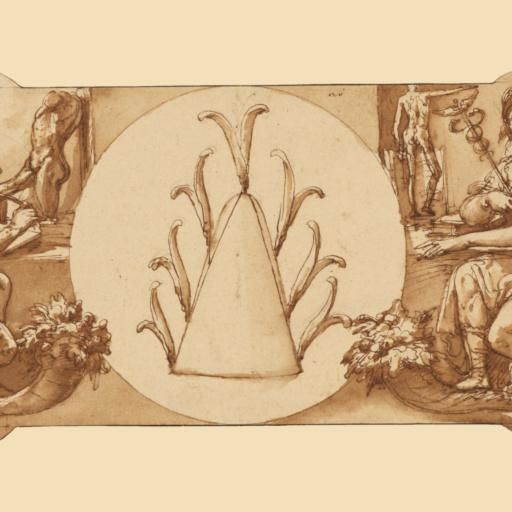 Allegories of Study and Intelligence Flanking the Zuccaro Emblem