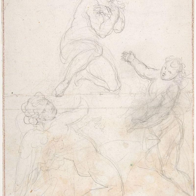Kneeling Female Nude and Two Studies of Angels