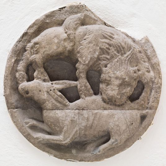 Roundel with a Feline Animal Attacking a Rabbit