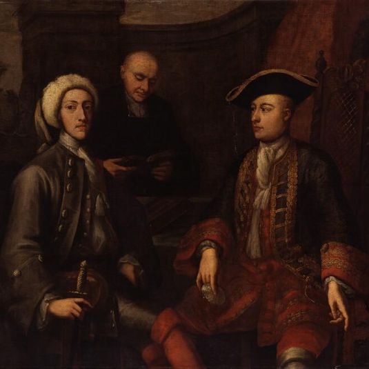 Three unknown men, of which two formerly known as John Montagu, 2nd Duke of Montagu, James O'Hara, 2nd Baron Tyrawley