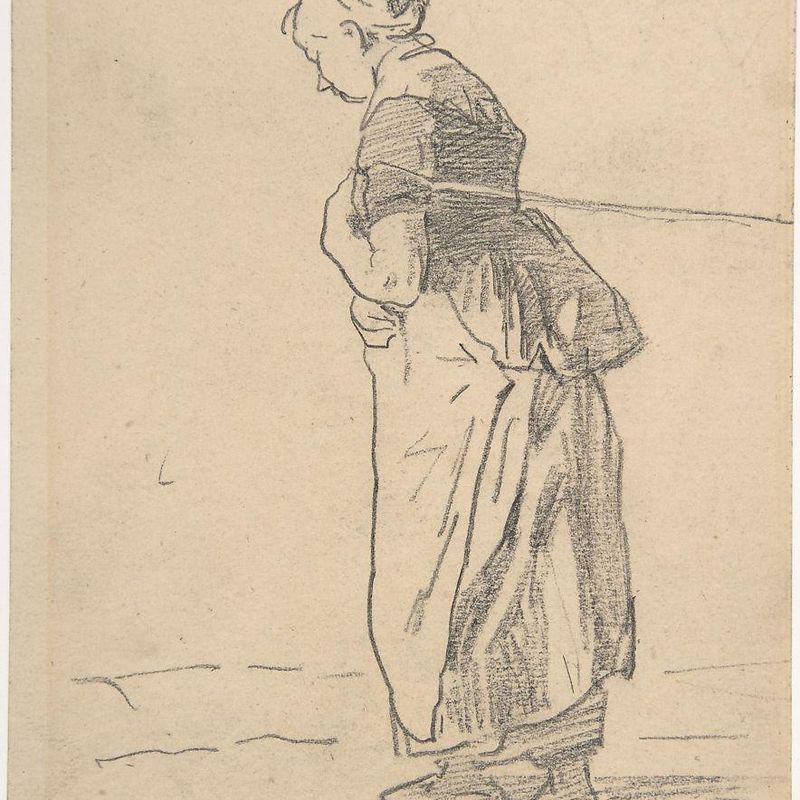 Woman pulling a tow rope. verso: sketch of landscape with figures