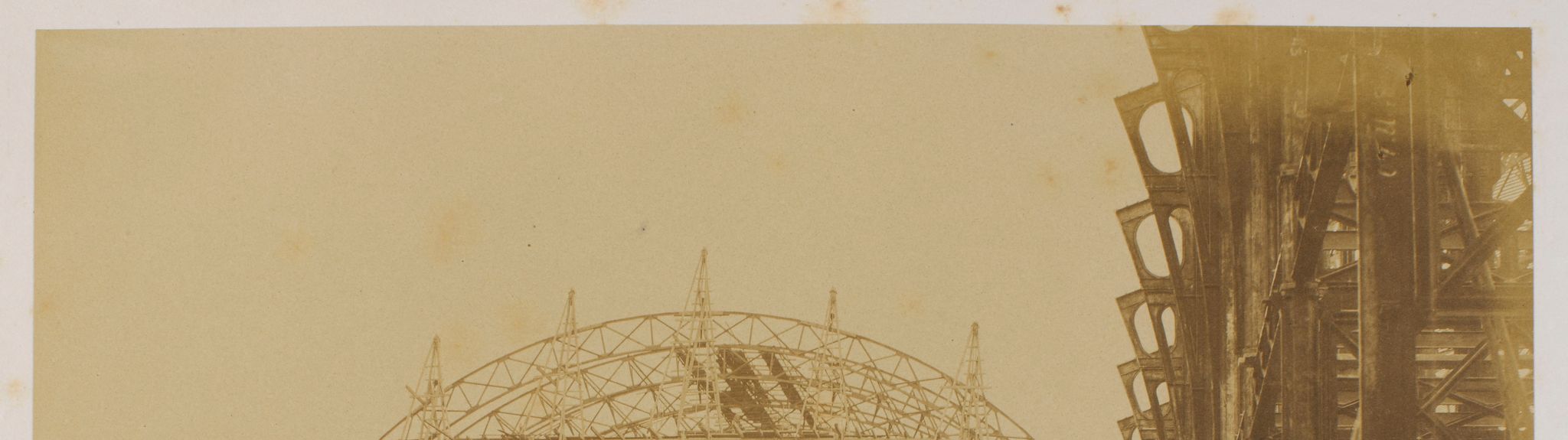 Chantier de la construction du palais de l'Industrie pour l'exposition universelle de 1855, Champs-Elyséees, 8ème arrondissement. Paris