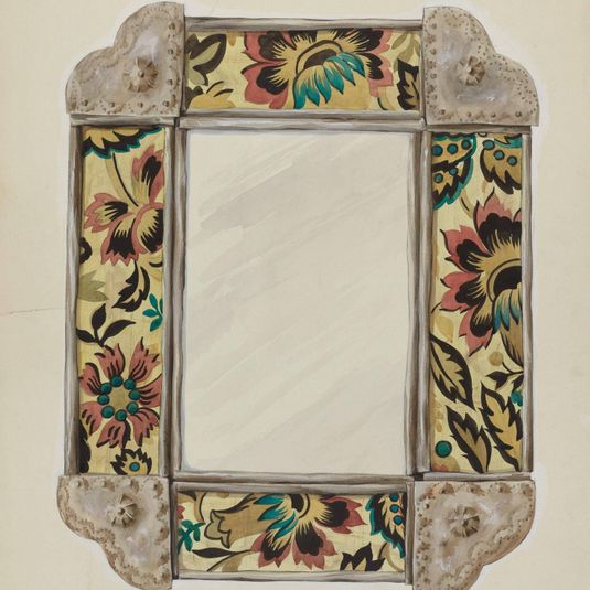 Mirror, Framed with Wall Paper Panels, Bordered in Tin