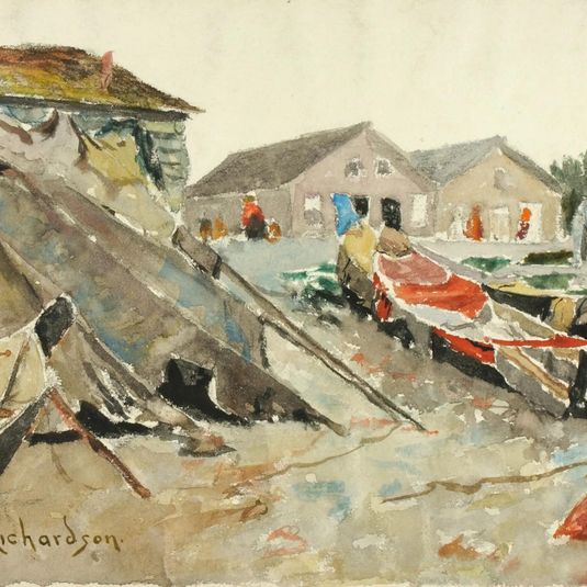 Drying Blankets over Canoes