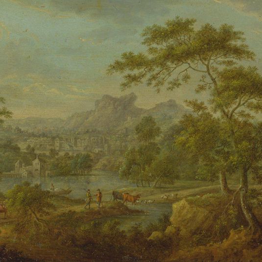 An Imaginary Landscape with a Wagon and a Distant View of a Town