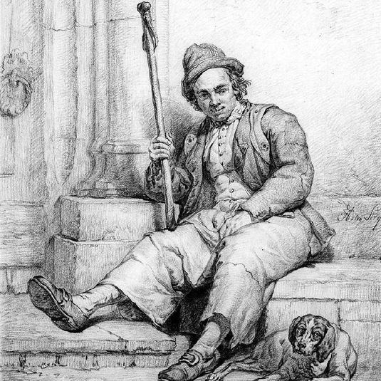 Sitting man with dog