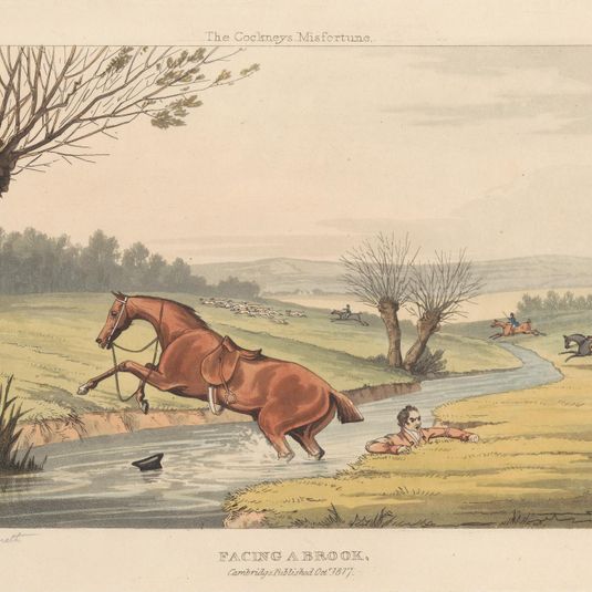 [Fox-hunting] set of six: The Cockney's Misfortune. "Facing a Brook"