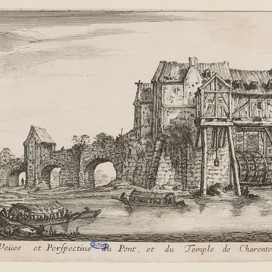 Vues et perspectives nouvelles. Titre. Vues et perspective du pont et du Temple de Charrenton. Huitième numéro d'une suite de 8 pièces. (A. de Vesme XXV - Troisième section, pièces douteuses et pièces dont la gravure ou le dessin est attribué à tort à...