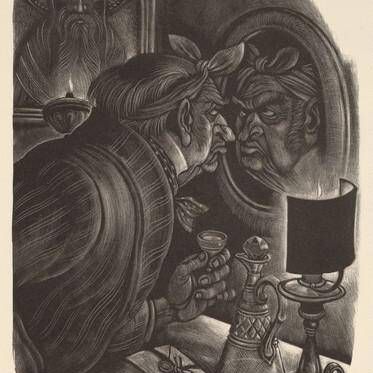 Fyodor Pavlovich Examines His Bruises (Book VIII: Mitya, facing p.308)
