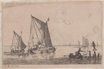 A "Duinopschuit," a Smaller Sailing Boat, and a Rowboat