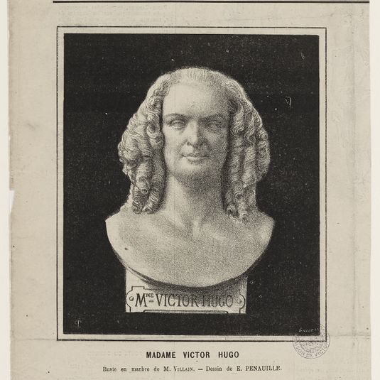 Mme Victor Hugo. Buste en marbre de Villain. - Dessin de E. Penauille