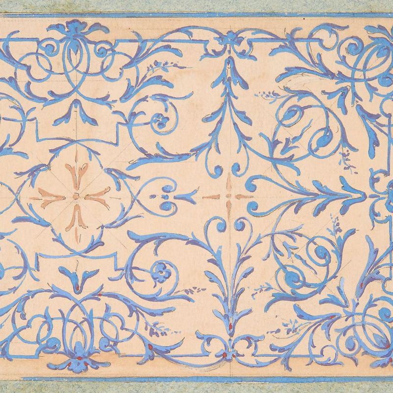 Partial design for a decorative panel painted in rinceaux