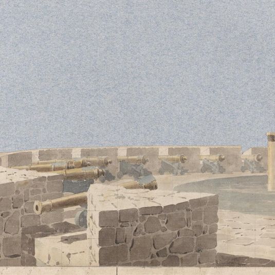 Study for a Stage Set: a Fortress with Cannon and Buildings