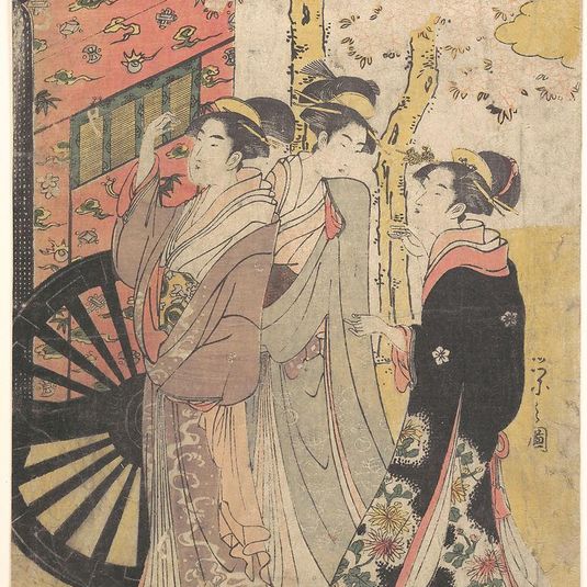 Lady in a Court Carriage Viewing Cherry Blossoms