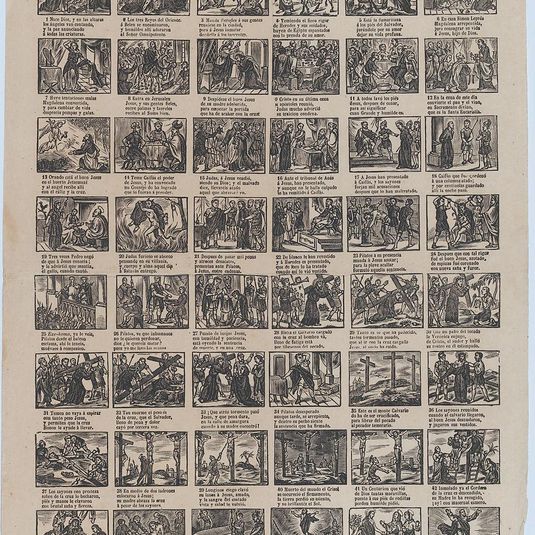 Broadside with 48 scenes of the life of Jesus Christ