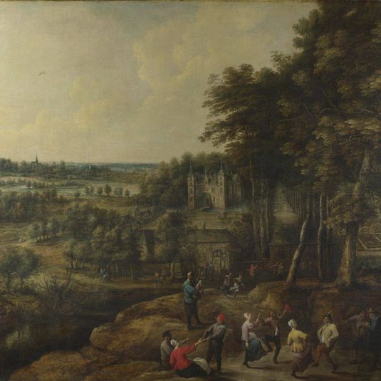 Peasants merry-making before a Country House